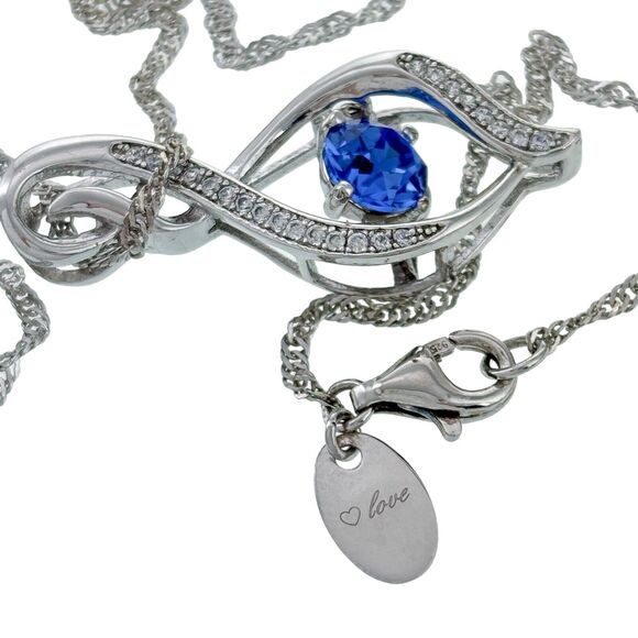 Lab Created Blue Sapphire Cubic Zirconia Pendant ONLY | Sterling Silver 925 - Picture 4 of 10